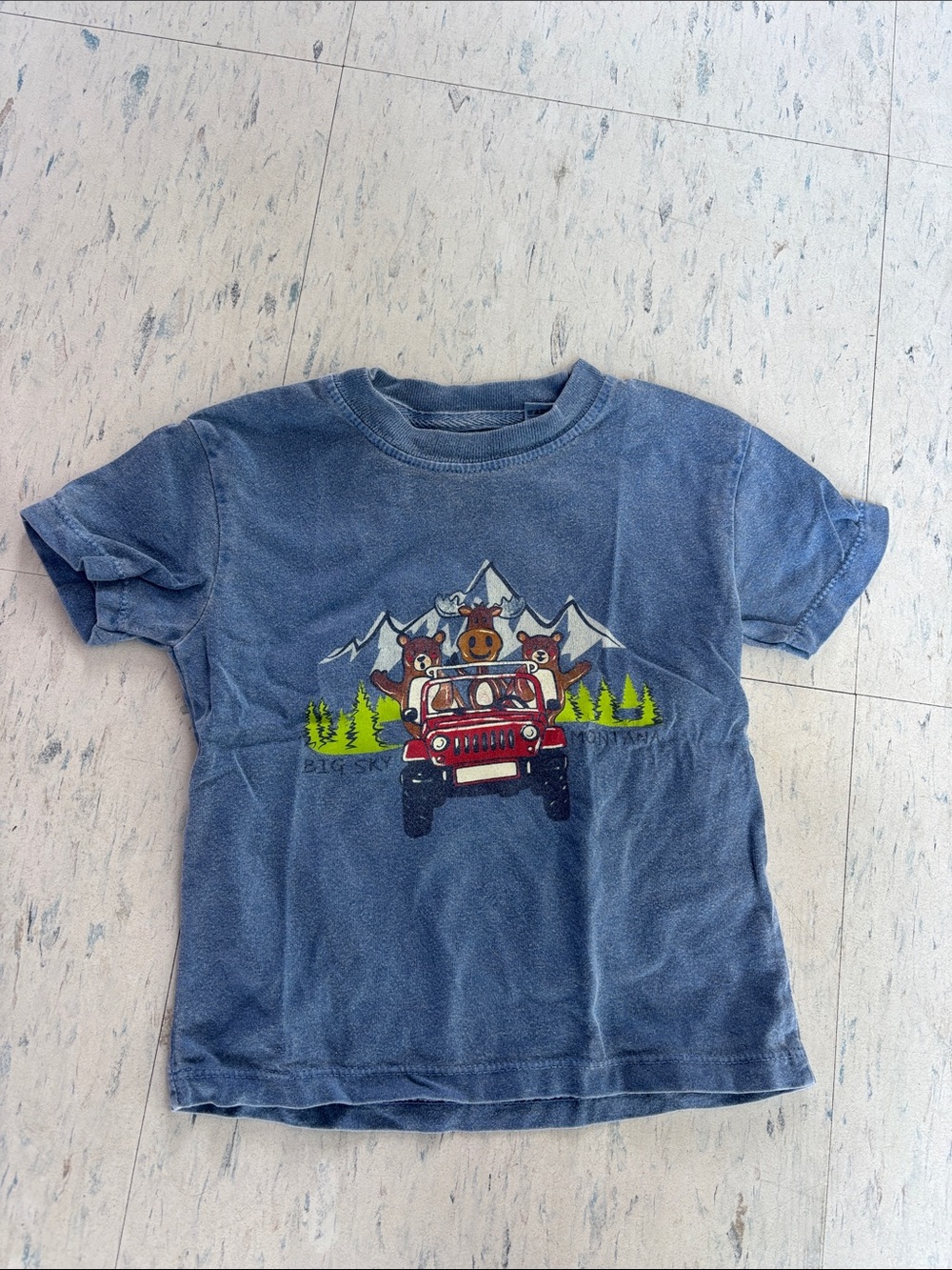 Blue 84 Kids Blue Tee with Red Jeep and Bear Graphic